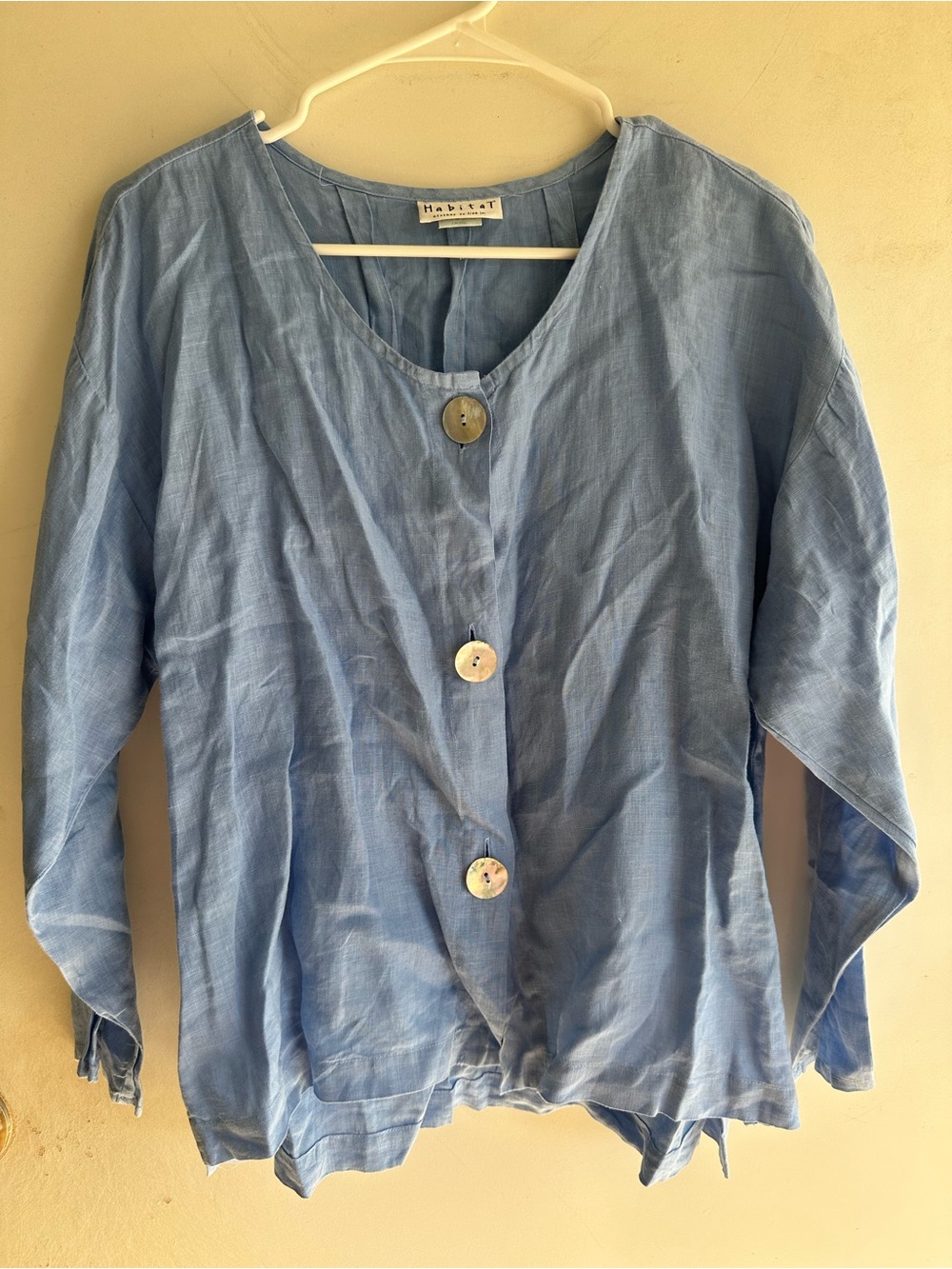 Habitat Light Blue Linen Button-Front Top